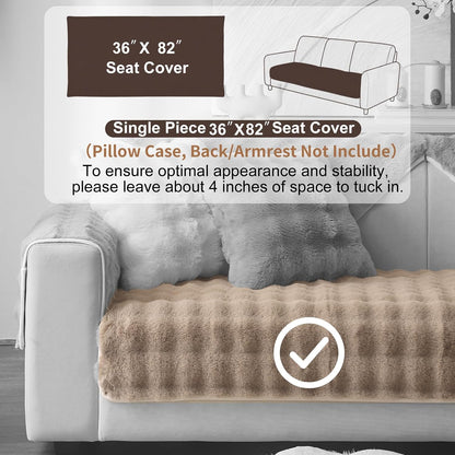 Luxurious Soft Plush Faux Fur Couch Cover - Thick and Warm Non-Slip Sofa Protector for 3-Cushion Sectional - Perfect Furniture Cover for Pets (Khaki, 36" X 82")