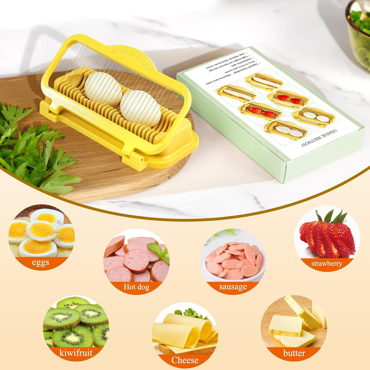 Larger Banana Slicer Egg Slicer for Hard Boiled Eggs, Stainless Steel & Aluminium Wires Strawberry Slicer Multipurpose Heavy Duty Dishwasher Safe Banana Cutter Slicer
