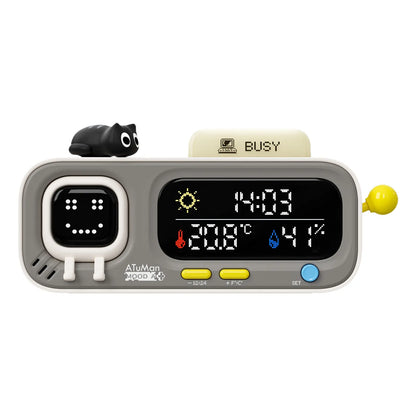 ATUMAN MOODA Rectangular Smart Temperature-Humidity Clock - Retro Pixel Display, Mood AI, Cells Functionality - Home Bedroom Indoor Monitor, Smart Home Health Companion, Unique Decor for Bedroom, House Decor, Apartment Accessories
