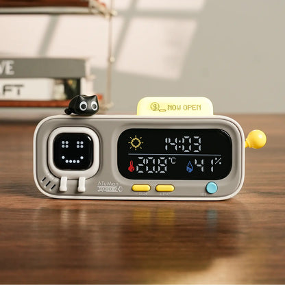 ATUMAN MOODA Rectangular Smart Temperature-Humidity Clock - Retro Pixel Display, Mood AI, Cells Functionality - Home Bedroom Indoor Monitor, Smart Home Health Companion, Unique Decor for Bedroom, House Decor, Apartment Accessories