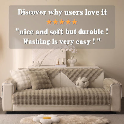 Luxurious Soft Plush Faux Fur Couch Cover - Thick and Warm Non-Slip Sofa Protector for 3-Cushion Sectional - Perfect Furniture Cover for Pets (Khaki, 36" X 82")