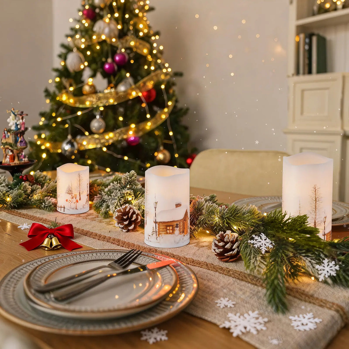 Homemory Christmas Tree Candles with 6 Hours Timer, 2 Pcs Waxy LED Flameless Candles Flickering, Green Electric Candles Battery Operated for New Year Celebration Holiday Decorations 8.5 Inches,Sohochic