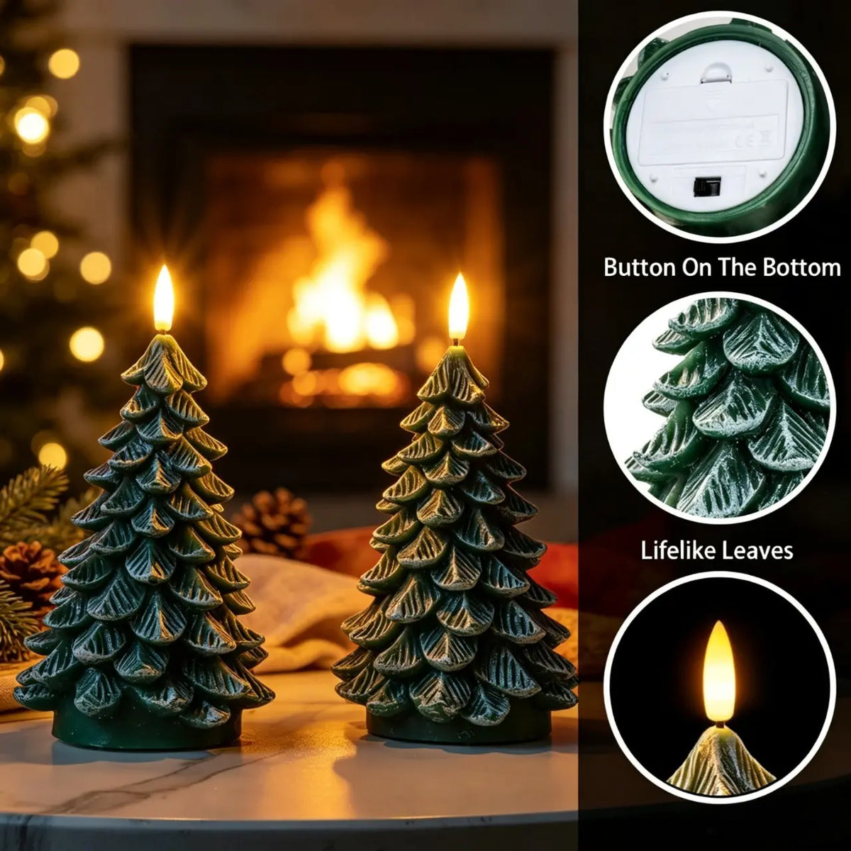 Homemory Christmas Tree Candles with 6 Hours Timer, 2 Pcs Waxy LED Flameless Candles Flickering, Green Electric Candles Battery Operated for New Year Celebration Holiday Decorations 8.5 Inches,Sohochic