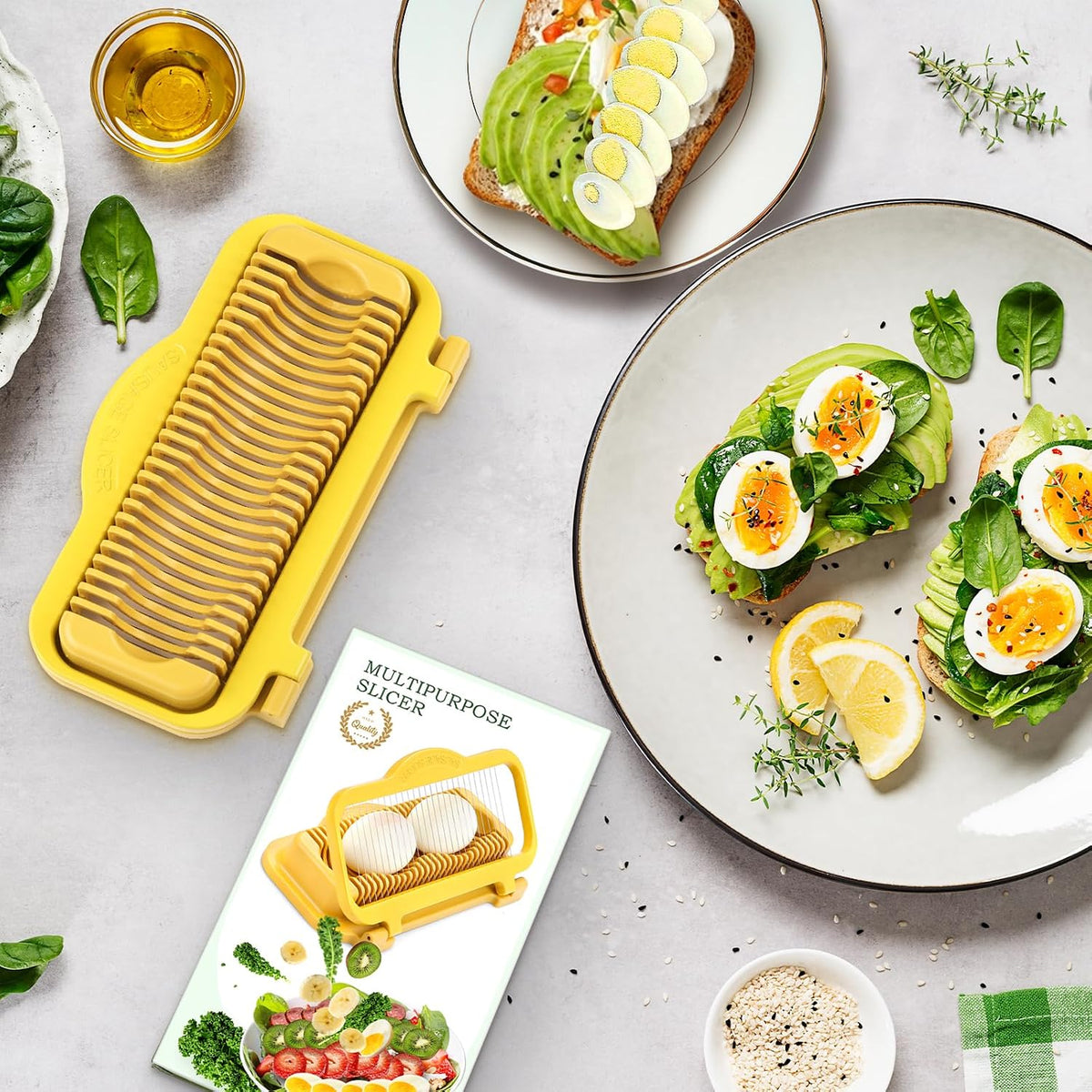 Larger Banana Slicer Egg Slicer for Hard Boiled Eggs, Stainless Steel & Aluminium Wires Strawberry Slicer Multipurpose Heavy Duty Dishwasher Safe Banana Cutter Slicer